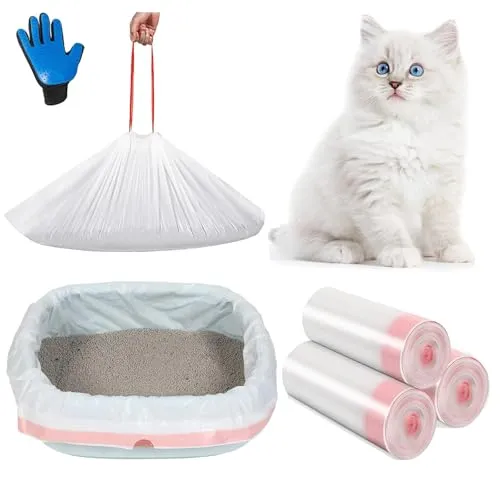 Katzenklo Unterlage mit Tragegriff 30 Stück, Einweg Beutel für Katzentoilette 91.5 x 45.7 cm, inklusive Massagehandschuh für einfachen Streuwechsel