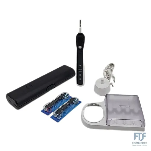 Oral-B Wiederaufladbare elektrische Zahnbürste Smart 4 4500 Schwarz, 2 Bürstenköpfe, elektrische Zahnbürste Oral B, Etui + 1 Pro-Expert Zahnpasta Professioneller Schutz