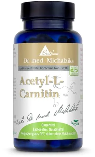 Acetyl L-Carnitin hochdosiert - 100 Kapseln hochdosiert - 500mg Acetyl-L-Carnitin je Kapsel - nach Dr. med. Michalzik - ohne Zusatzstoffe - von BIOTIKON®