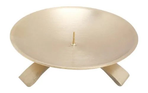 Kerzenleuchter Dreifuß Gold gebürstet kleinem Dorn Ø 11,5 cm, ideal für Taufkerz