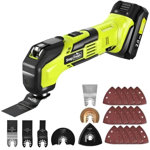 SnapFresh Oszillierendes Werkzeug, 20 V schnurloses, oszillierendes Multitool mit 6 Geschwindigkeiten, 3,2 ° oszillierender Winkel, 22 Stück Zubehör