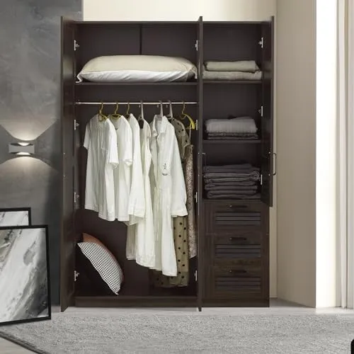 [en.casa] Kleiderschrank Finning 3-türig - Eleganter Garderobenschrank mit 1 Kleiderstange und 3 Schubladen - Kleiderschränke mit zeitlosem Design, bietet viel Stauraum mit 1 Kleiderstange, 4 Fächern und 3 Schubladen. Ideal für eine ordentliche und stilvolle Aufbewahrung.