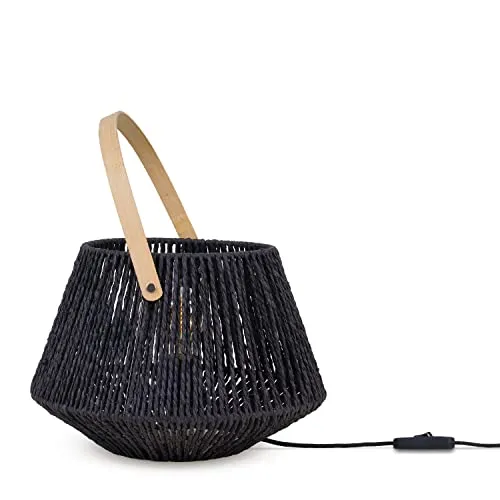Paco Home Tischlampe - Boho Nachttisch- und Schreibtischlampe - Tischlampe in trendiger Korboptik, ideal für moderne Inneneinrichtungen. Hergestellt aus hochwertigen Materialien wie Holz und Bambus, für E27 Leuchtmittel geeignet.