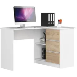 Raumhirsch Furniture Schreibtisch B16, Weiß/Sonoma Eiche, 124x77x85 cm - Modern gestalteter Schreibtisch B16 aus robustem Holzwerkstoff, ideal für Büro und Home-Office. Mit geräumigen Schubladen und Soft-Close Mechanismus für eine ruhige Arbeitsumgebung. Pflegeleicht und langlebig – perfekt für den täglichen Einsatz.