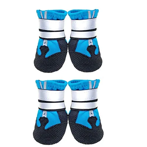 Lurowo Hundeschutzstiefel, 4 Stück, wasserdichte Hundeschuhe mit sicheren reflektierenden Riemen, Pfotenschutz für kleine, mittelgroße und große Hunde, Blau + Schwarz (M)