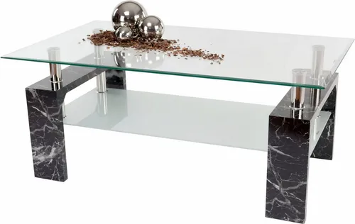 Couchtisch PAROLI, schwarz marmoriert, 100x60cm - Der moderne Couchtisch PAROLI mit rechteckiger Tischplatte bringt stilvolle Akzente in Ihr Wohnzimmer. Er bietet nicht nur Platz für Getränke und Dekoration, sondern auch praktischen Stauraum auf dem Ablageboden.