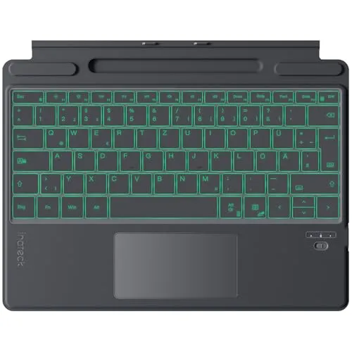 Inateck Surface Pro 9 Tastatur,Kompatibel mit Surface Pro 11/10/9/8/X, mit Touchpad,Surface Tastatur Bluetooth 7-Farben mit Hintergrundbeleuchtung und Stifthalter, KB05113