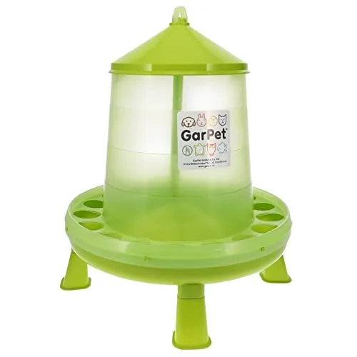 GarPet Futterautomat für Hühner mit Standfüßen – 8 kg grün - Nutztier-Fütterungszubehör: Automatischer Futterspender mit Standfüßen für sauberes Futter und einfache Befüllung. Ideal für Hühner und Wachteln, robust und wetterbeständig.