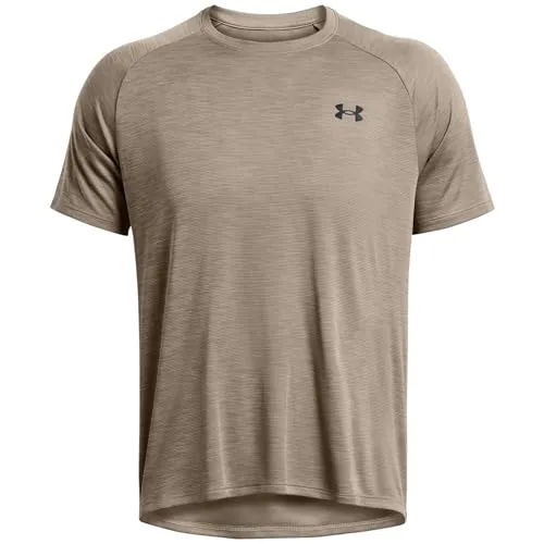 Under Armour Kurzärmliges Tech-Struktur-T-Shirt für Herren - Taupe Dusk/Black, Größe L - Activewear-T-Shirt für Herren, aus 100% Polyester für optimale Atmungsaktivität und Komfort beim Training.