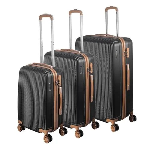 Laroqx Hartschalenkoffer Set 3 Teilig, Schwarz Mit Braunen Akzenten