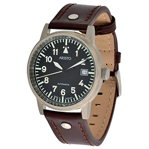 Aristo Unisex Automatikuhr Titanium Gehäuse Leder Armband Model Beobachter 5H84 10ATM