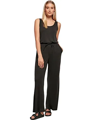 Urban Classics Damen Long Sleeveless Modal Jumpsuit Schwarz, M - Stylischer Damen Jumpsuit aus Modal-Jersey für hohen Tragekomfort. Mit tiefem Ausschnitt, breiten Trägern und elastischem Bund für eine perfekte Passform. Ideal für vielseitige Outfits.