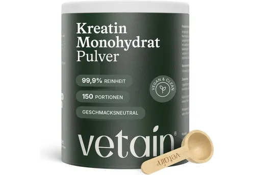 VETAIN Creatin Monohydrat - Ultrafein - 750 g - Hochdosiertes Kreatin Monohydrat Pulver, perfekt löslich und ideal für intensives Training. Vegan, glutenfrei und ohne Zusatzstoffe, für optimale Leistung im Sport.
