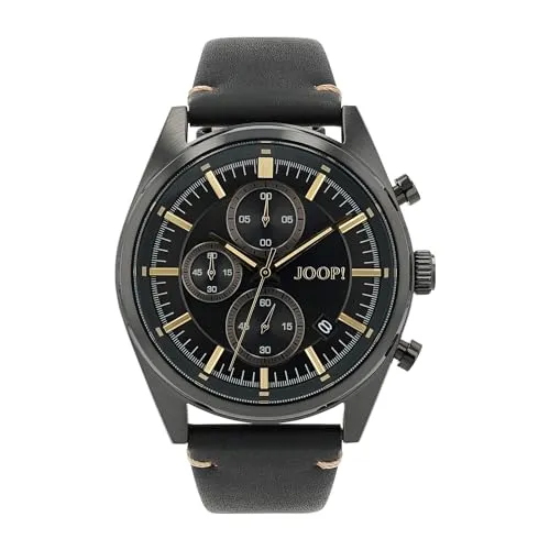Joop! Herren Chronograph Armbanduhr mit Lederarmband - Elegante Herren Armbanduhr mit 10 bar Wasserdichtigkeit und hochwertigem Lederarmband, ideal für Alltag und besondere Anlässe. Kommt in einer stilvollen Geschenkbox.