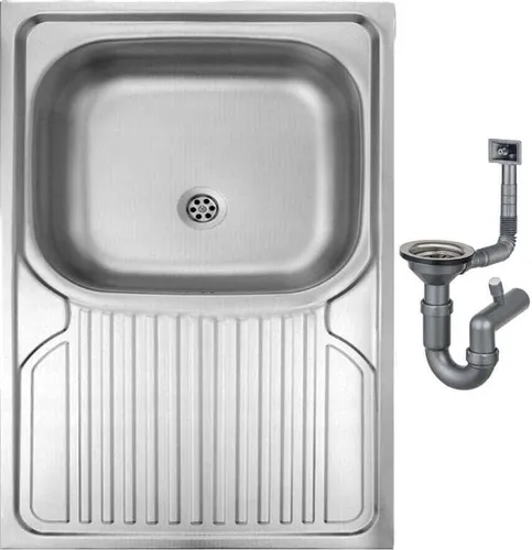 Deante PSB Apollo Einzelbecken-Stahlspüle 80x60 - Elegante Auflagespüle mit satiniertem Finish und praktischer Abtropffläche, ideal für Küchen ohne Geschirrspüler. Inklusive Siphon und Montagezubehör.