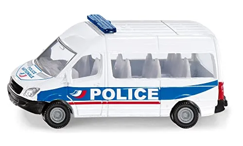 Siku 0806001, Polizeibus Frankreich, Spielzeug-Auto, Metall/Kunststoff, Blau/Weiß, Anhängerkupplung