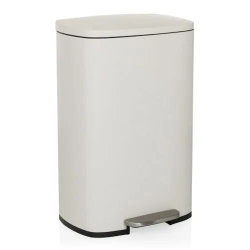 hjh OFFICE Mülleimer 50L - Treteimer mit Softclose Deckel - Haushaltszubehör mit Tretmechanismus und dämpfendem Softclose-Deckel für geräuschloses Öffnen. Der 50L Mülleimer aus pulverbeschichtetem Stahl hält Gerüche sicher im Inneren.