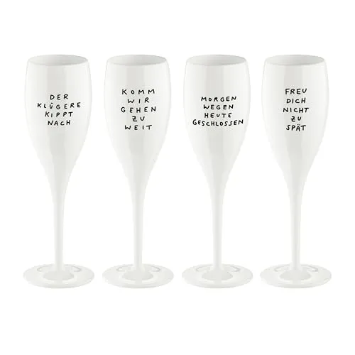Koziol CHEERS No.1 Gläserset – 4er-Set Sektgläser mit Spruchmotiv - Feiern mit Stil: Das CHEERS Gläserset aus bruchfestem Kunststoff ist ideal für Partys, Hochzeiten und Outdoor-Events. Wiederverwendbar und spülmaschinenfest, sorgt es für unvergessliche Momente und bleibt dabei langlebig und umweltfreundlich.