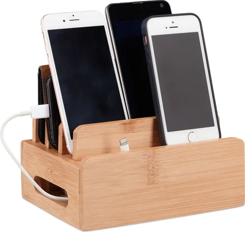 Bambus Ladestation Tisch Handyhalter