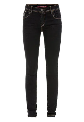 Cipo & Baxx Damen Jeans WD443 Schwarz - Slim Fit für jeden Anlass - Jeans in Slim Fit und Straight-Schnitt, aus 98% Baumwolle für höchsten Tragekomfort und Bewegungsfreiheit. Zeitloses Design, ideal für Freizeit und elegante Anlässe.