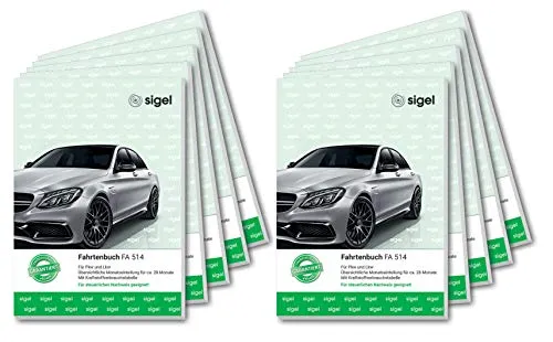 SIGEL FA514/10 Fahrtenbücher für PKW und LKW - 10er Pack A5, vom Finanzamt anerkannt - Fahrtenbücher für PKW und LKW im A5 Format, ideal für die präzise Trennung geschäftlicher und privater Fahrten. FSC-zertifiziertes Papier, hergestellt in Deutschland und mit praktischen Extras.