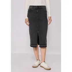 Street One Studio Damen Midi Jeansrock - Stylischer Midi Jeansrock im 5-Pocket-Style mit Schlitz vorne, fransigem Saum und bequemem Baumwollmix mit Stretchanteil für optimalen Tragekomfort.
