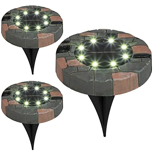 Bonetti Solar Bodenlampen mit je 8 kalt-weißen LEDs | inkl. Erdspieß | moderne Solarlampe für Außen | perfekt für Wege, Beete, Rasen etc. (3er Set, Stein-Optik)