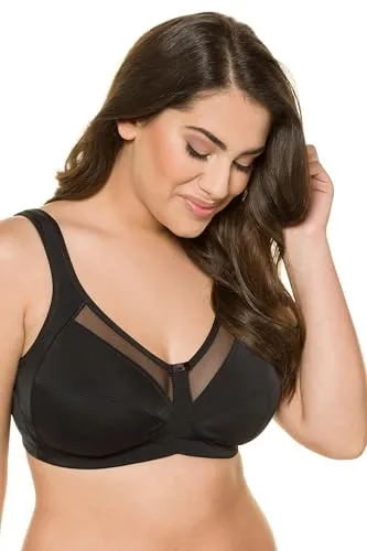 Ulla Popken Damen Entlastungs-BH große Größen ohne Bügel schwarz 120D - Bequemer Entlastungs-BH für große Größen mit transparenter Mesh-Kante. Ideal für den täglichen Einsatz, bietet er optimalen Halt und Komfort durch breite, gepolsterte Träger.