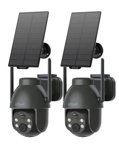 ieGeek 2K 3MP HD Überwachungskamera Aussen Solar, 360° PTZ Überwachungskamera Aussen Akku, 2.4GHz WLAN Kamera mit PIR Bewegungsmelder,Farb-Nachtsicht, 2-Wege-Audio, Cloud/SD Storage, IP65