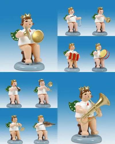 Holzfigur Engelmusikanten sitzend 10-teilig und Krone Höhe 6cm NEU Holzengel