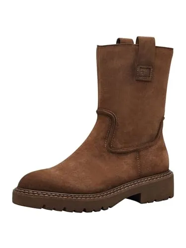 Stiefelette TAMARIS Damen, Gr. 36, braun (camel) - Modische Stiefelette aus Veloursleder mit wärmendem Innenmaterial und komfortablem Blockabsatz, ideal für Alltag und Freizeit.
