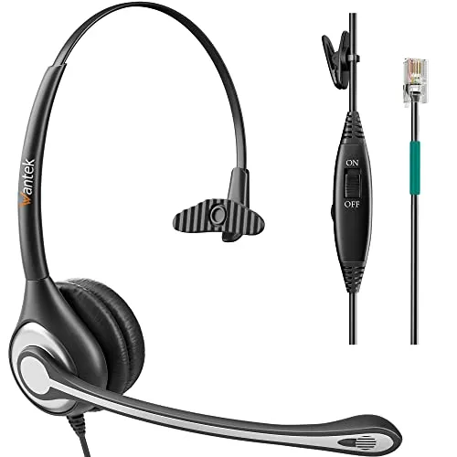 Produktbild Wantek Telefon Headset Mono mit Noise Cancelling Mikrofon, Lautstärkeregler, Call Center Kopfhörer für Festnetztelefone ShoreTel Polycom NEC Nortel Norstar Meridian Siemens ROLM(F600S2)