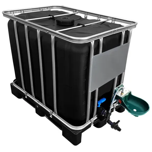 600l IBC Wassertank in Schwarz mit Tränkebecken