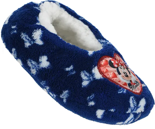 Minnie Mouse Winter Hausschuhe Pantoffeln Fleece warm gefüttert Gumminoppen, Farbe:Blau, Größe:25/26 EU