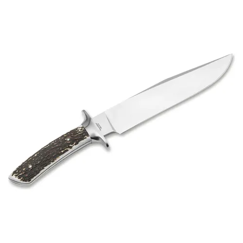 BÖKER Toro HX Jagdmesser Full-Tang mit Hirschhorn-Griff 02BA595HX - Großes Fulltang-Jagdmesser mit ergonomischem Hirschhorn-Griff. Ideal für Jagd und Outdoor-Aktivitäten. Mit eleganter Lederscheide und extrem scharfer Klinge für präzise Anwendungen.