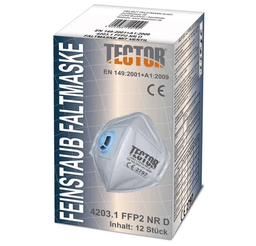 TECTOR FFP2 Atemschutzmaske mit Ausatmungsventil - 12er Pack - Hochwertige FFP2 Masken mit Ausatmungsventil für hohen Tragekomfort. Ideal für den täglichen Einsatz, hygienisch einzeln verpackt und kompakt für die Aufbewahrung.