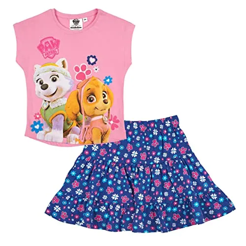 Paw Patrol - Helfer auf vier Pfoten Rock und T-Shirt Mädchen Set (Rosa-Blau, 116)