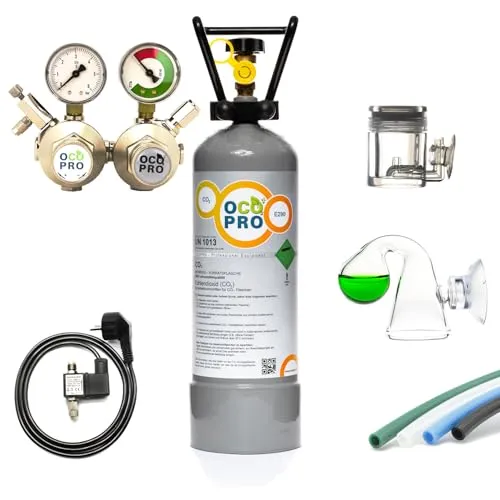 Doppelkammer CO2 Anlage OCOPRO DBL-350 Plus Aquarium mit Nachtabschaltung & VOLLE 2kg Mehrwegflasche