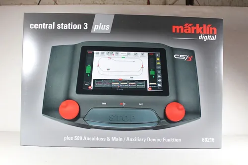 Märklin 60216 Central Station 3 plus - Digitale Steuergeräte mit hochauflösendem Farb-Touchscreen, 2 Fahrreglern und integriertem Gleisbildstellpult für komfortables Steuern von Lokomotiven und Anlagen.