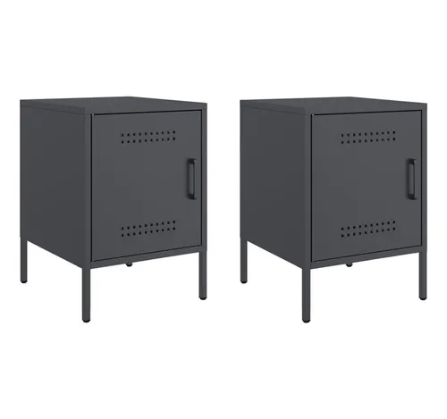 furnicato Nachttisch Industrieller aus Stahl Anthrazit 36x39x50,5 cm (2-St) - Industrieller Nachttisch aus robustem Stahl mit praktischem Stauraum. Ideal für vielseitige Nutzung im Wohnbereich. Pflegeleichte Oberfläche für einfache Reinigung.
