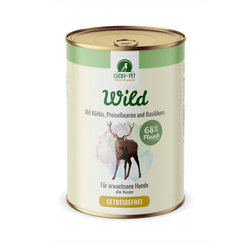 Lucky-Pet Lucky-Pet Wild mit Kürbis, Preiselbeeren & Basilikum, Nassfutter für: Hunde, Höchstmöglicher Fleischanteil
