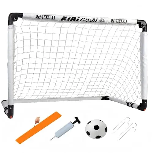 KiBiGOAL Fussballtor Kinder Fußballtor Set,Klappbar Fußballtor 115x80cm + Fussball 18cm Set,Kleines Fussballtor Spielzeug für Indoor und Garten, Kinder Fußball Spielzeug Geschenke für Innen und Außen
