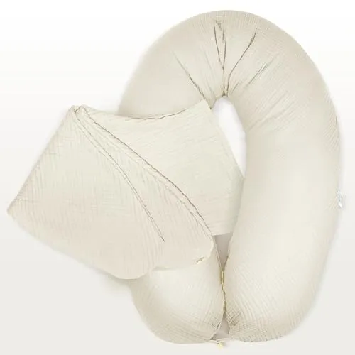 sei Design Stillkissenbezug 100% Baumwolle passend für Stillkissen XXL, Bezug für Schwangerschaftskissen, Seitenschläferkissen 190 x 30 cm, mit Reißverschluss, waschbar und Schadstoffgeprüft