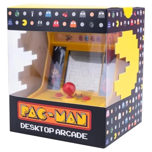PAC-MAN Desktop Arcade - Konsolen – Kompakte Arcade-Konsole für nostalgisches Gaming im Büro. Plug & Play mit originalen Klängen und Grafiken, ideal für kurze Spielpausen und stressfreies Vergnügen.