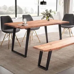 FineBuy Esszimmertisch 140cm Massivholz Akazie mit Baumkante - Braun - Moderner Esstisch aus massivem Akazienholz mit einzigartiger Baumkante. Stabiler U-Gestell aus pulverbeschichtetem Eisen sorgt für festen Stand. Jedes Stück ist ein handgefertigtes Unikat.