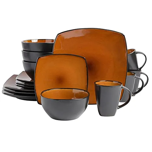 Gibson Soho Lounge Geschirrset aus Steingut mit reaktiver Glasur für 4 Personen, 16-teilig, Bernstein, Amber