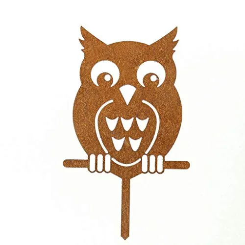 MM Steel Styles Edelrost Eule Gartenstecker-einfach einsteckbare Rostdeko aus hochwertigem Cortenstahl für Garten, Terrasse - Gartendeko rost