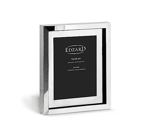 EDZARD Bilderrahmen Caserta 13 x 18 cm - Edel versilbert und anlaufgeschützt - Wand- & Tischbilderrahmen mit edlem Glas-Passepartout, vielseitig einsetzbar und ideal als Geschenk für jeden Anlass. Pflegeleicht dank Anlaufschutz!