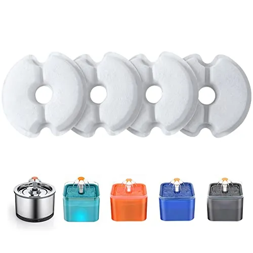 Yiupea Wasserbrunnen Filter 4 Stück, Trinkbrunnenfilter für 2 L & 2,5 L / 67oz & 84oz Katzenblüten-Trinkbrunnen, Baumwoll-Aktivkohle & Harz Katzenbrunnenfilter mit dreifacher Filtration
