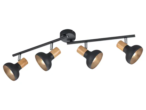 RL LIVE YOUR LIGHT Latika Spotbalken R81524032 - 4-flammiger Spotbalken in Schwarz matt mit Holz-Optik, dreh- und schwenkbare Spots für individuelle Lichtgestaltung. Ideal für stilvolle Wohnräume.